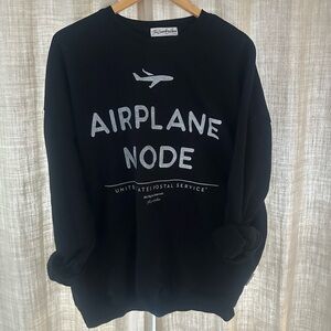 The Laundry Room Black Crewneck Sweatshirt with Silver 'Airplane Node' Graphic